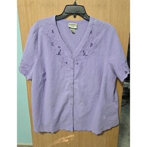 Essentials‎ by Maggie Size 22/24 Embroidered Lavender Button Up Shirt Plus